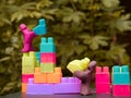 hand made clay art toy character creating block house together Royalty Free Stock Photo