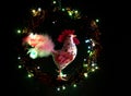 Hand made craft roosters decorations. Happy New Year and Merry Christmas holiday template card. Royalty Free Stock Photo