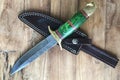 Hand Made Damascus hunting knife and sheath Royalty Free Stock Photo