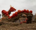 Hand-made decor with pumpkins figures of animals. Pumpkin dragon on halloween with nobody