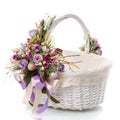Hand made Easter basket Provence style decorated ribbons, flowers isolated on white background Royalty Free Stock Photo