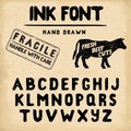 Hand Made Ink stamp font. Handwritten alphabet. Royalty Free Stock Photo