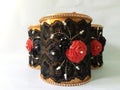 Hand made jars black and golden with flowers