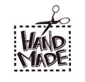 Hand made label vector tag scissors stitch for tailor shop dressmaker atelier salon