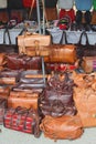 Hand made leather handbags market Sineu, Majorca, Spain