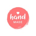 Hand made love logo icon. Circle label handmade stamp round background sticker.