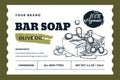 Hand made soap bar package label or sticker design. Vector hand drawn sketch illustration. Badge or banner layout Royalty Free Stock Photo