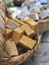 Hand made natural soap bars in basket Royalty Free Stock Photo