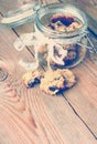 Hand made oatmeal cookies in a jar in a vintage style Royalty Free Stock Photo