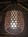 Hand made oriental hen basket lamp. Bell pendant lamp. Multi purpose bamboo. Hanging feature and lightning. Bamboo ceiling lamp.