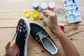 Hand made painted canvas shoes Royalty Free Stock Photo