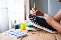 Hand made painted canvas shoes Royalty Free Stock Photo