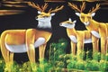 hand made painting deer and family Royalty Free Stock Photo