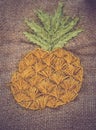 Hand-made pineapple stitching on piece of fabric