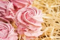 Hand made pink fruit marshmallow as background.