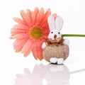 Hand made rabbit with pink flower Royalty Free Stock Photo