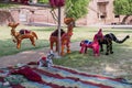 Hand made Rajasthani colourful dolls of Camel, horse and elephant displayed for sale at Mehrangarh Fort, Jodhpur, Rajasthan. Royalty Free Stock Photo