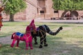 Hand made Rajasthani colourful dolls of horse and elephant displayed for sale at Mehrangarh Fort, Jodhpur, Rajasthan. Famous for Royalty Free Stock Photo