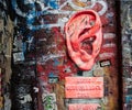 Surreal Street art. Plastic ear on wall