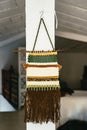 Hand made rustic wall tapestry in a studio