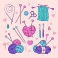 Hand made. Set of elements for sewing, knitting and hand craft in doodle style Royalty Free Stock Photo