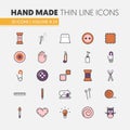 Hand Made Sewing Crafting Linear Thin Line Icons Set with Tools and Accessories Royalty Free Stock Photo