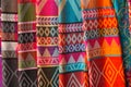 Hand-made silk scarves in Karen village, long neck tribes, Chiang Rai Province, Thailand. Royalty Free Stock Photo