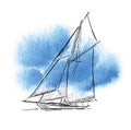 Hand made sketch of yachting and sea.