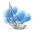 Hand made sketch of yachting and sea.