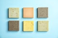 Hand made soap bars on color background Royalty Free Stock Photo