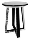 Handmade stool in with black and white pattern.