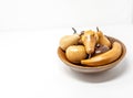 Handmade wooden fruit in bowel Royalty Free Stock Photo