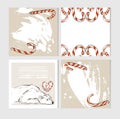 Hand made vector abstract Merry Christmas greeting cards set with cute xmas polar bear characters in winter clothing and Royalty Free Stock Photo
