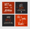 Hand made vector abstract Merry Christmas greeting cards set with elegant handwritten modern Merry Christmas calligraphy