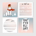 Hand made vector Merry Christmas greeting cards set with cute xmas polar bear characters in winter clothing and planner Royalty Free Stock Photo