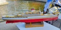 The hand made wooden model of old Soviet military cruiser