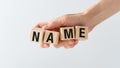 Hand made word NAME with wood blocks. Royalty Free Stock Photo