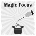 A hand with a magic wand shows focuses. Vintage posters focuses Royalty Free Stock Photo