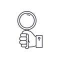 Hand with magnifier line icon concept. Hand with magnifier vector linear illustration, symbol, sign