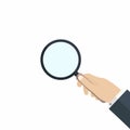 Hand with magnifying glass. Concept of searching, audit, analysis, exploration, scrutiny