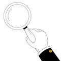 A hand with a magnifying glass is looking for something. Royalty Free Stock Photo