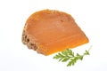 Hand maid farm mimolette slice cheese s on white Royalty Free Stock Photo