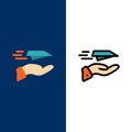 Hand, Mail, Paper Plane, Plane, Receive  Icons. Flat and Line Filled Icon Set Vector Blue Background Royalty Free Stock Photo