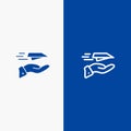 Hand, Mail, Paper Plane, Plane, Receive Line and Glyph Solid icon Blue banner Line and Glyph Solid icon Blue banner Royalty Free Stock Photo