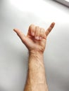 Hand make hang loose yes no sign simbol isolated on white background male female ok gestures finger Caucasian arm clo