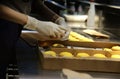 Hand making cheese tart close up Royalty Free Stock Photo