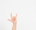 Hand making the heavy metal isolated white background. afro american hand. Mock up. Copy space. Template. Blank.