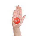 Hand making Stop sign on white background Royalty Free Stock Photo