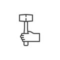 Hand with mallet line icon