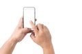 Hand man hold mobile phone with white screen Royalty Free Stock Photo